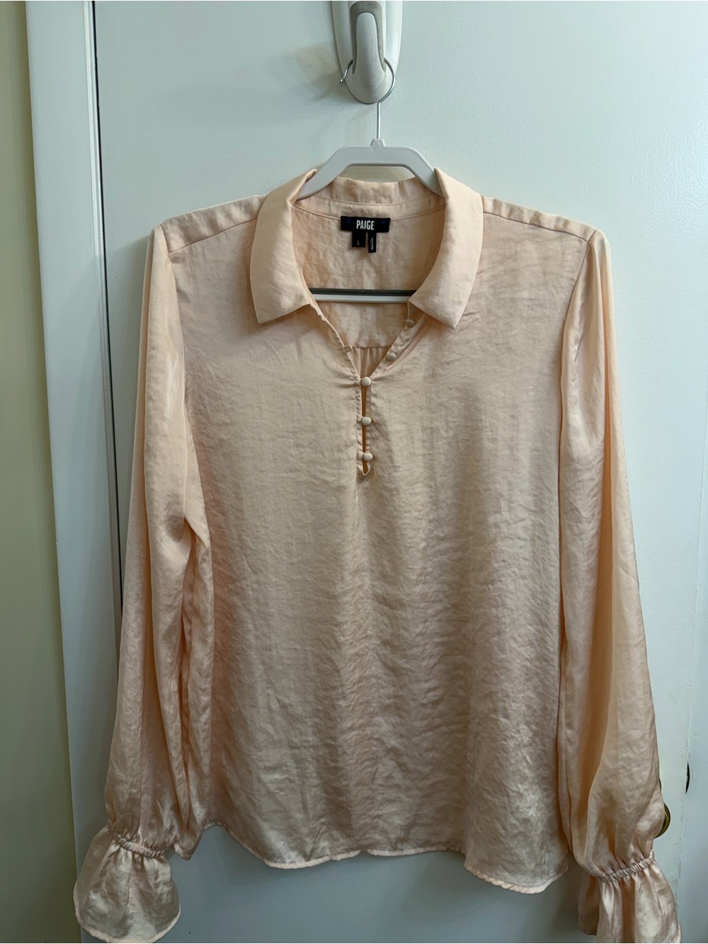 PAIGE Light Peach Button-Accent Long Sleeve Shirt